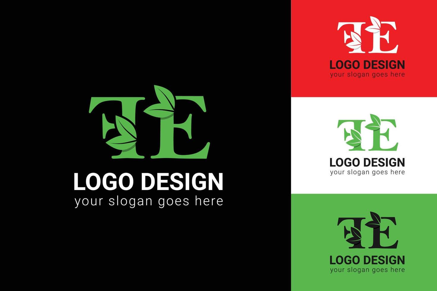 Ecology FE letters logo with green leaf. FE letters eco logo with leaf. Vector typeface for nature posters, eco friendly emblem, vegan identity, herbal and botanical cards etc.