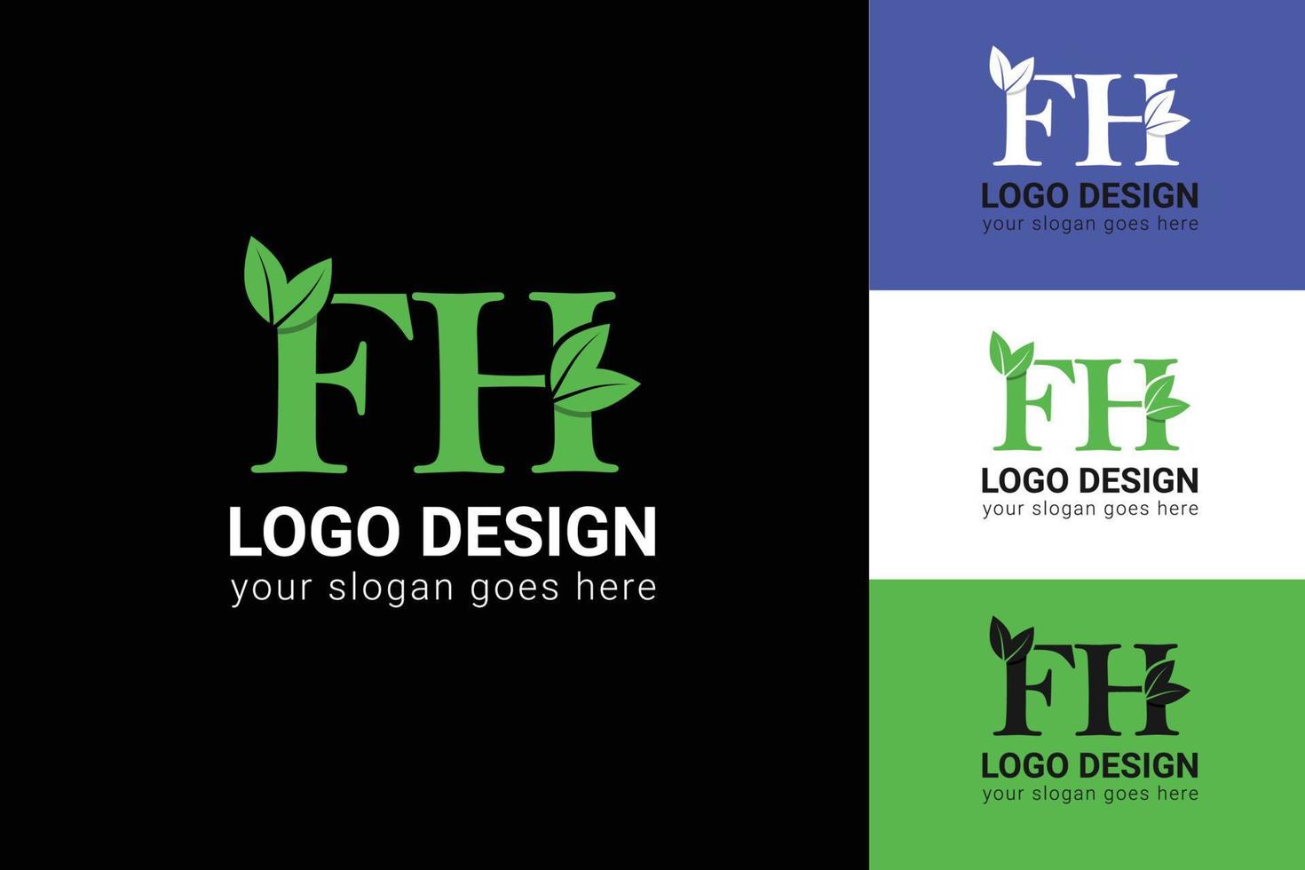 logotipo de letras fh de ecología con hoja verde. logotipo ecológico de letras fh con hoja. tipografía vectorial para afiches naturales, emblema ecológico, identidad vegana, tarjetas de hierbas y botánicas, etc. vector