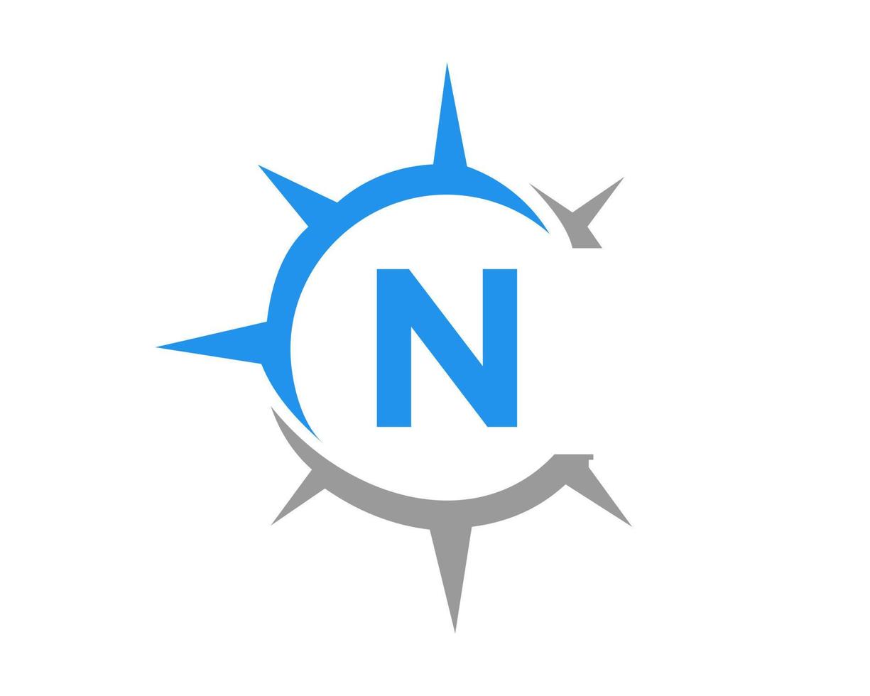 Letter N Compass Logo Design Concept. Compass Sign vector