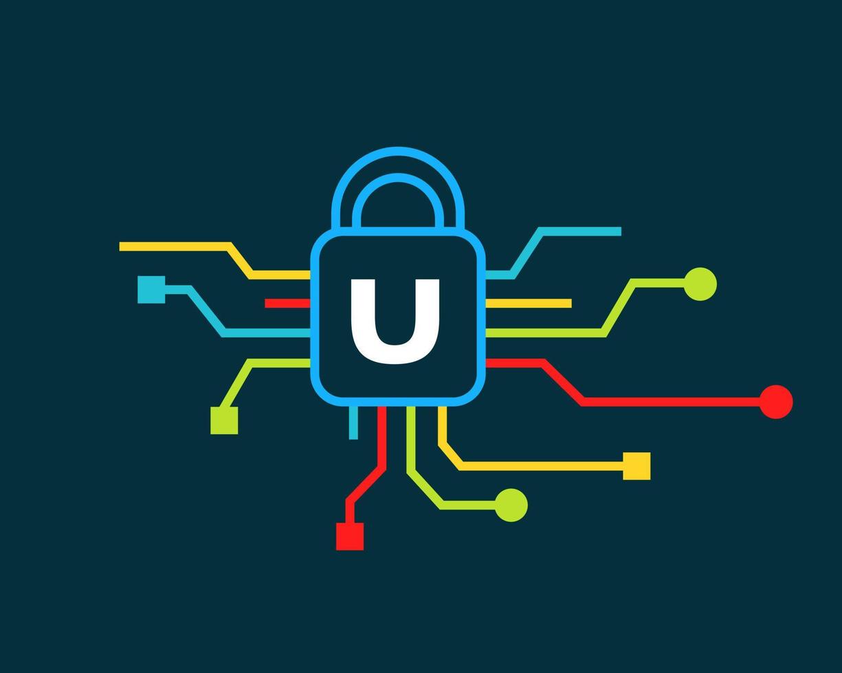 Letter U Cyber Security Logo. Cyber Protection, Technology, Biotechnology and High Tech vector