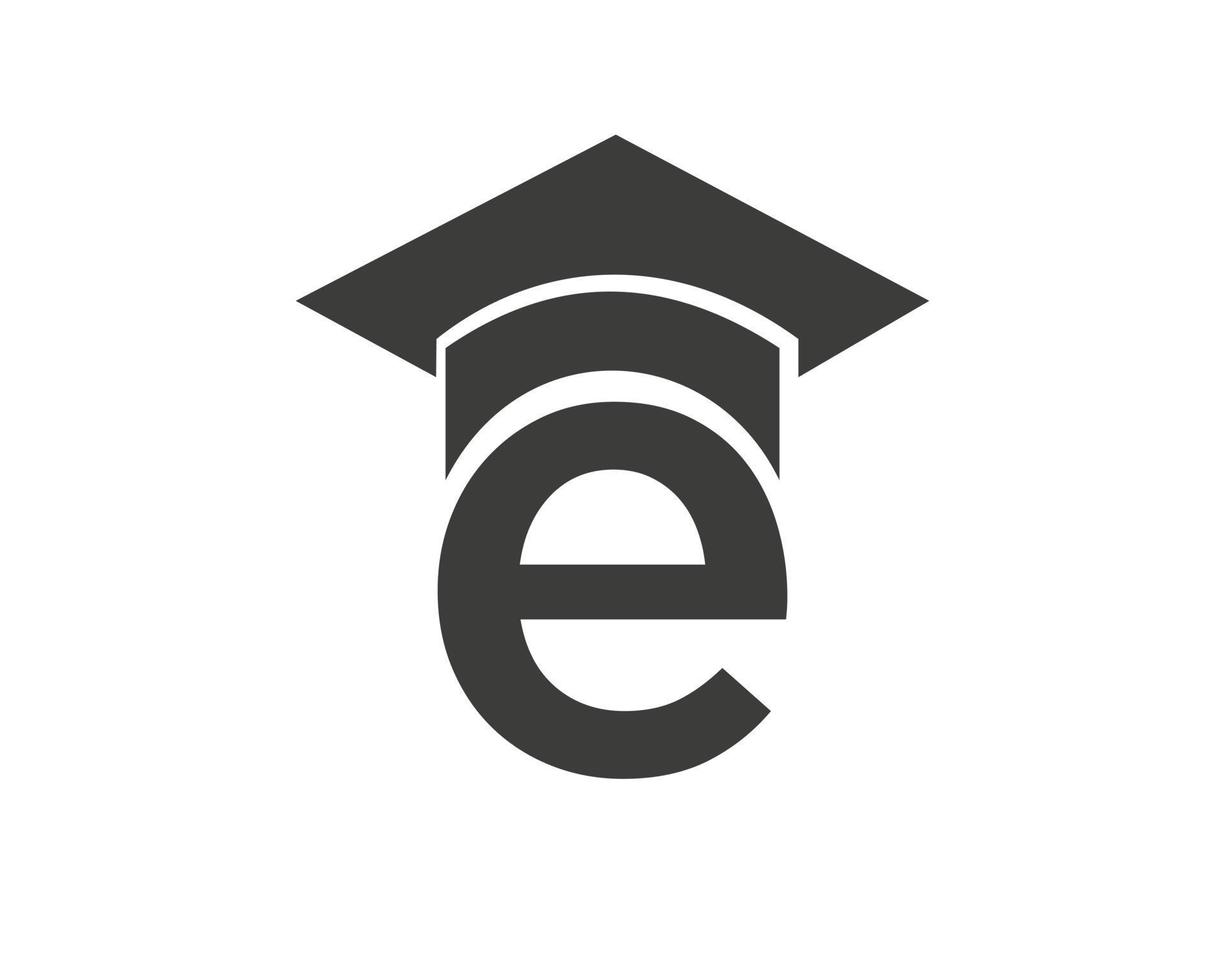 logotipo de educación con concepto de sombrero de letra e vector
