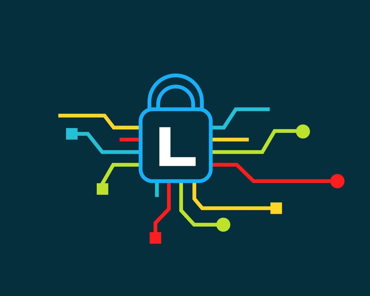 Letter L Cyber Security Logo. Cyber Protection, Technology, Biotechnology and High Tech vector