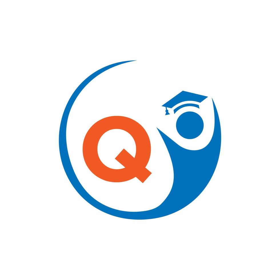 plantilla de logotipo de educación letra q. logotipo de educación concepto de sombrero de educación inicial vector