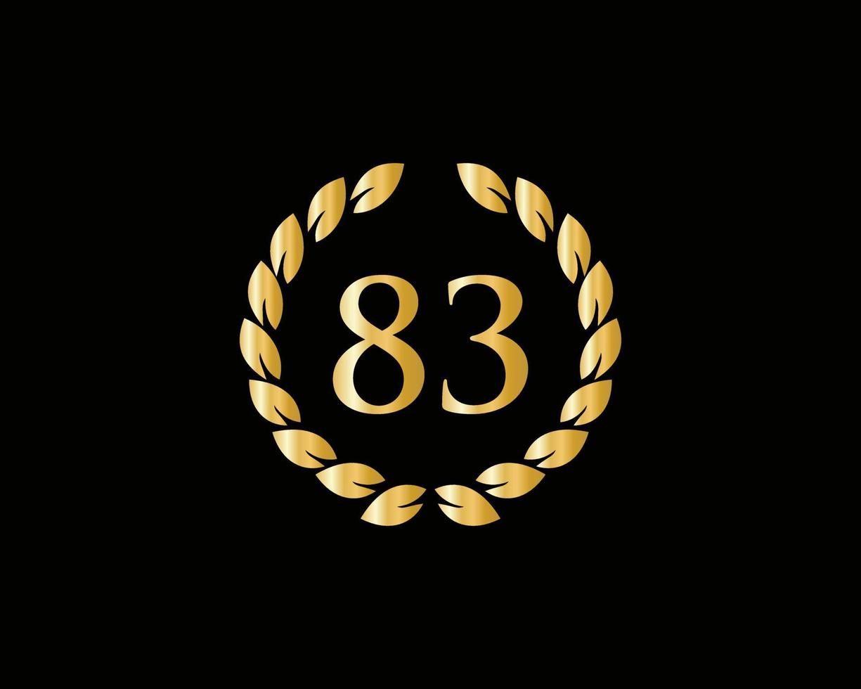 83 Years Anniversary Logo With Golden Ring Isolated On Black Background, For Birthday, Anniversary And Company Celebration vector