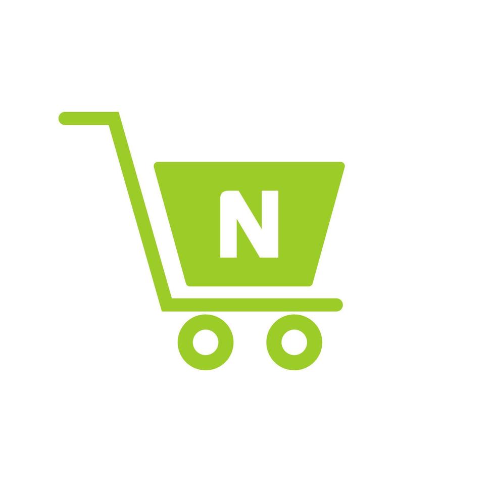 carro de la compra de la letra n trolley. plantilla inicial de concepto de logotipo de compras y en línea vector