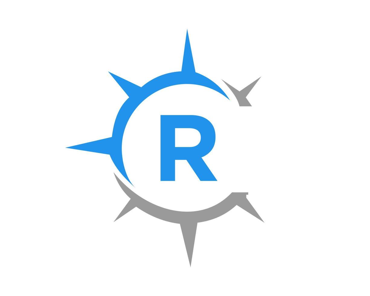 Letter R Compass Logo Design Concept. Compass Sign vector