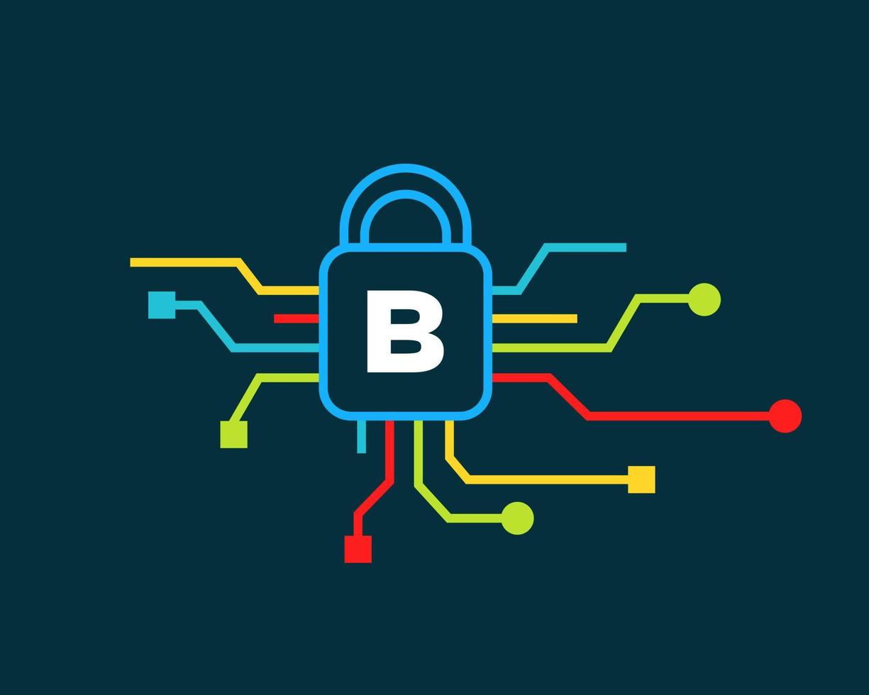 Letter B Cyber Security Logo. Cyber Protection, Technology, Biotechnology and High Tech vector