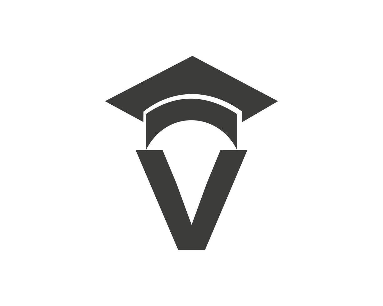 logotipo de educación con concepto de sombrero de letra v vector