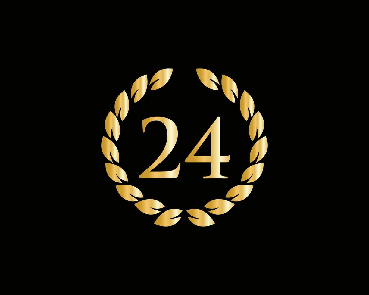 Logotipo de aniversario de 24 años con anillo dorado aislado en fondo negro, para cumpleaños, aniversario y celebración de la empresa vector