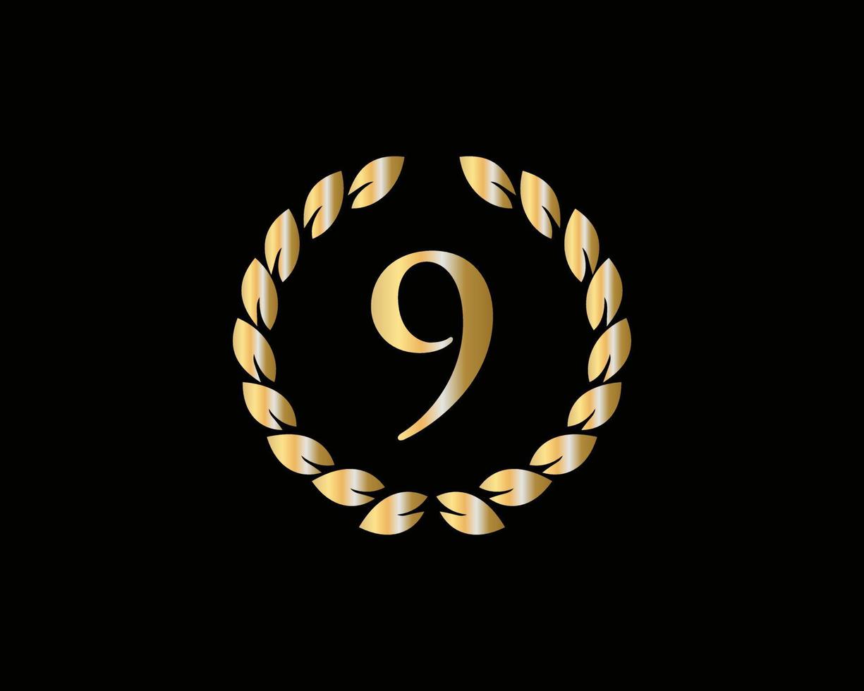 9th Years Anniversary Logo With Golden Ring Isolated On Black Background, For Birthday, Anniversary And Company Celebration vector