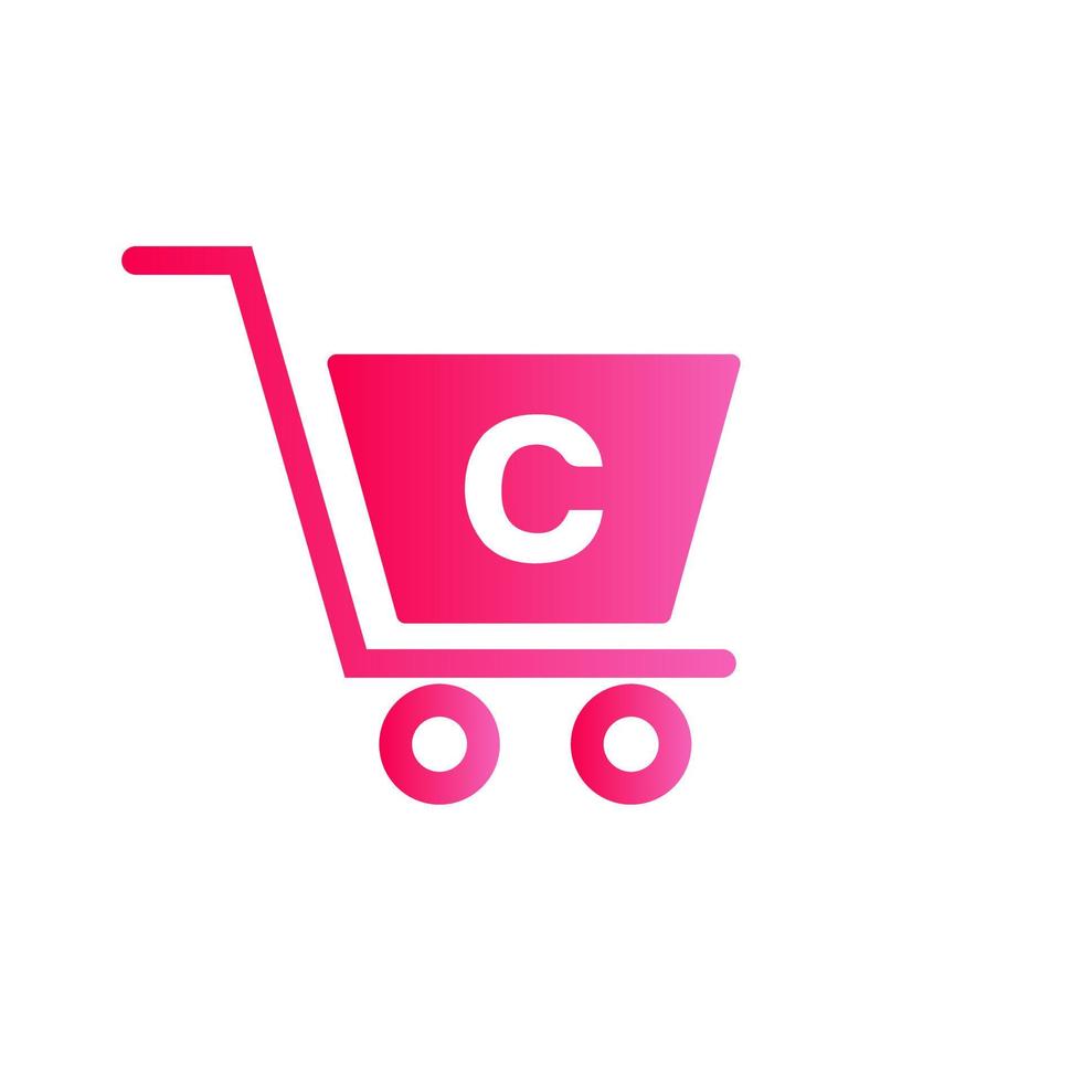 carrito de la compra de la carretilla de la letra c. plantilla inicial de concepto de logotipo de compras y en línea vector