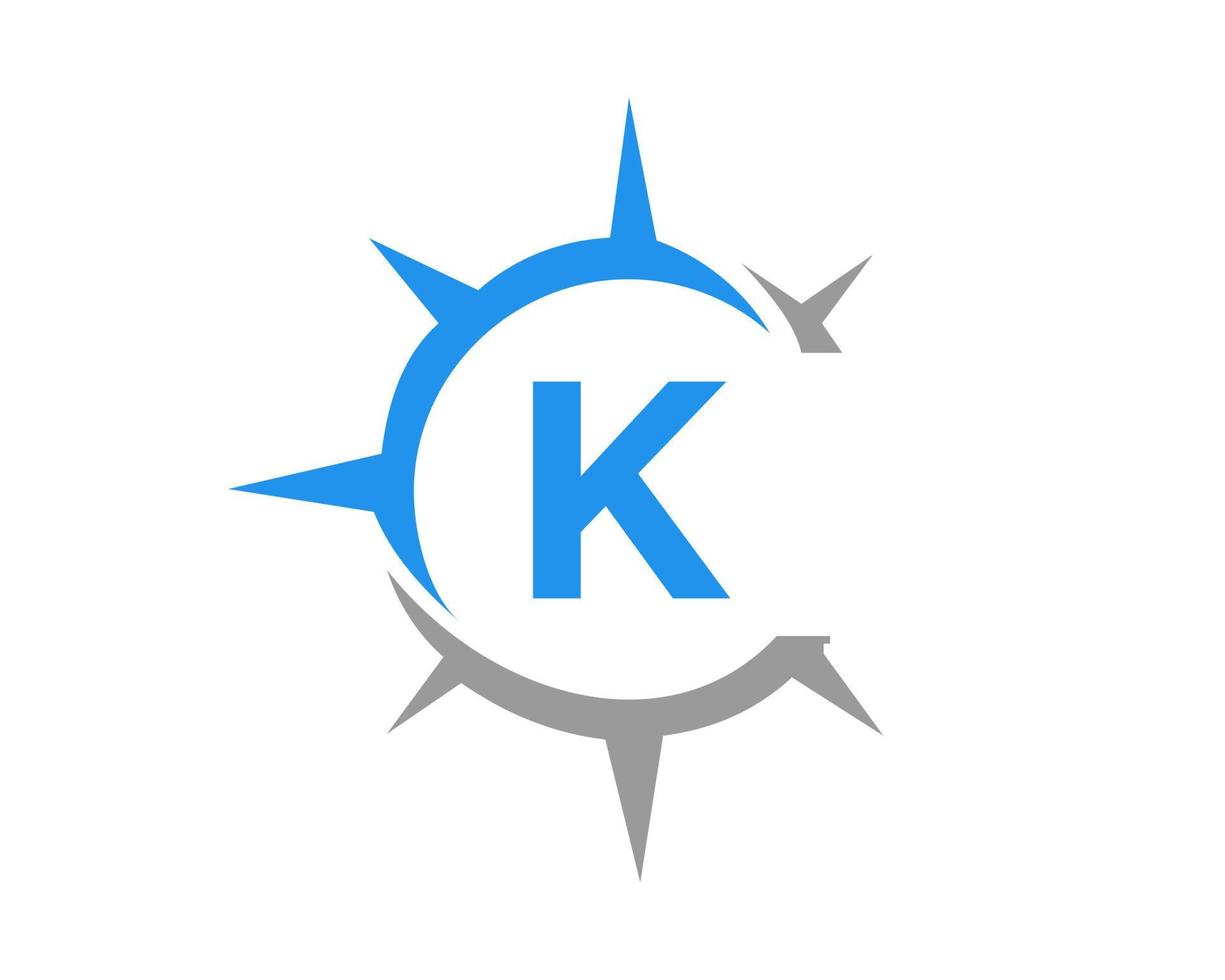 Letter K Compass Logo Design Concept. Compass Sign vector