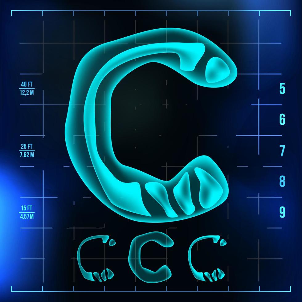 C Letter Vector. Capital Digit. Roentgen X-ray Font Light Sign. Medical Radiology Neon Scan Effect. Alphabet. 3D Blue Light Digit With Bone. Medical, Hospital, Futuristic, Horror Style. Illustration vector