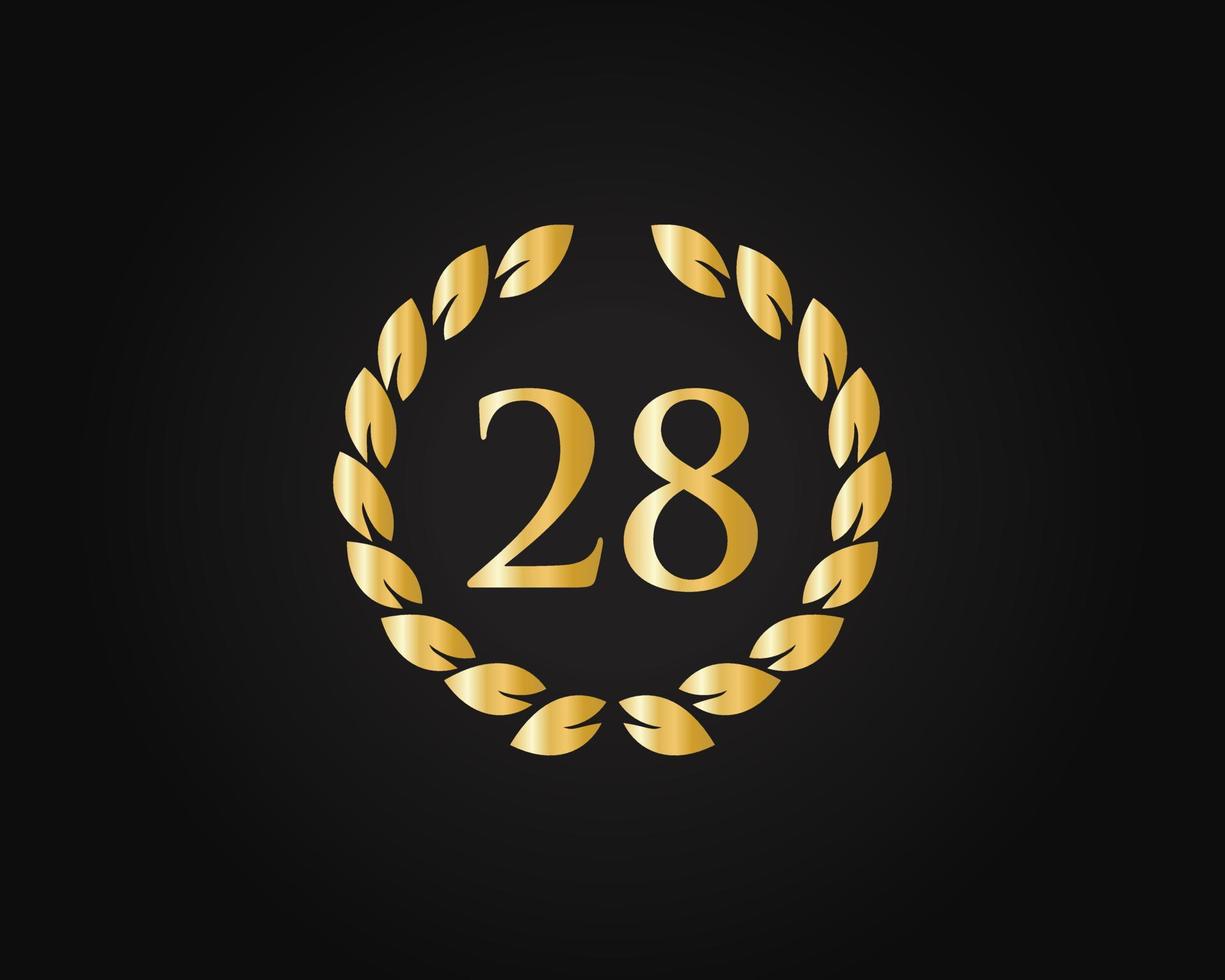 28th Years Anniversary Logo With Golden Ring Isolated On Black Background, For Birthday, Anniversary And Company Celebration vector
