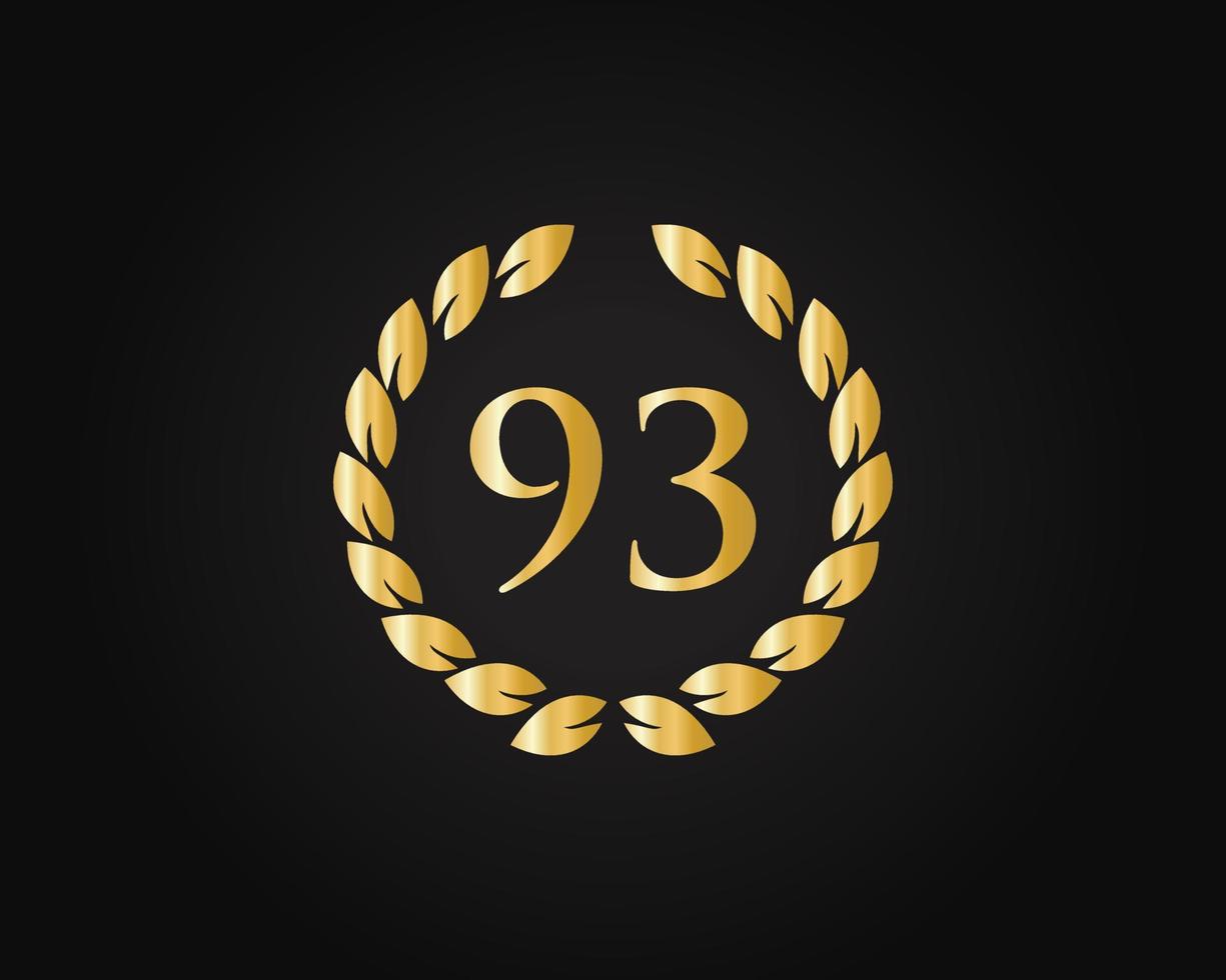 Logotipo de aniversario de 93 años con anillo dorado aislado en fondo negro, para cumpleaños, aniversario y celebración de la empresa vector