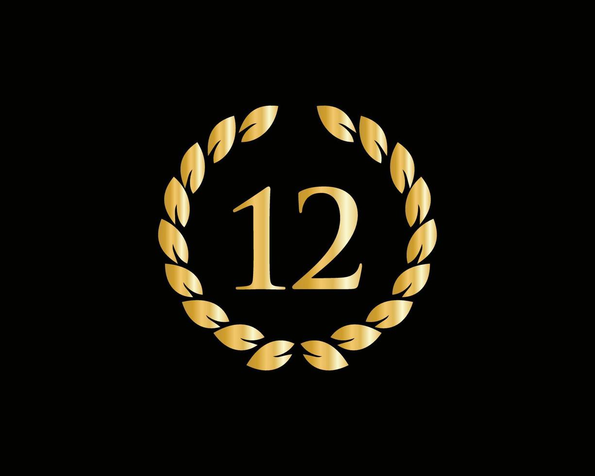 12th Years Anniversary Logo With Golden Ring Isolated On Black Background, For Birthday, Anniversary And Company Celebration vector
