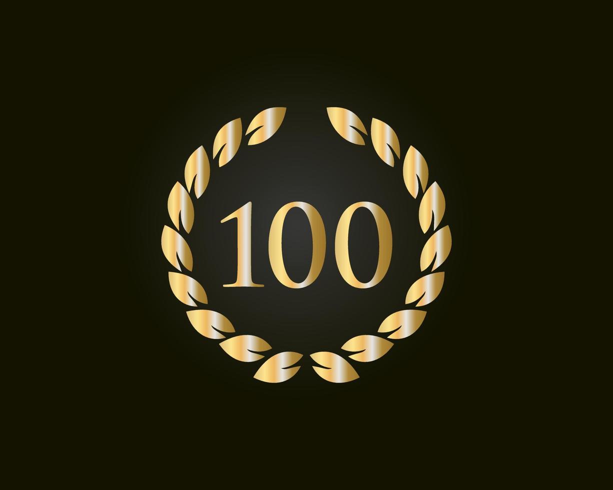 Logotipo de aniversario de 100 años con anillo dorado aislado en fondo negro, para cumpleaños, aniversario y celebración de la empresa vector