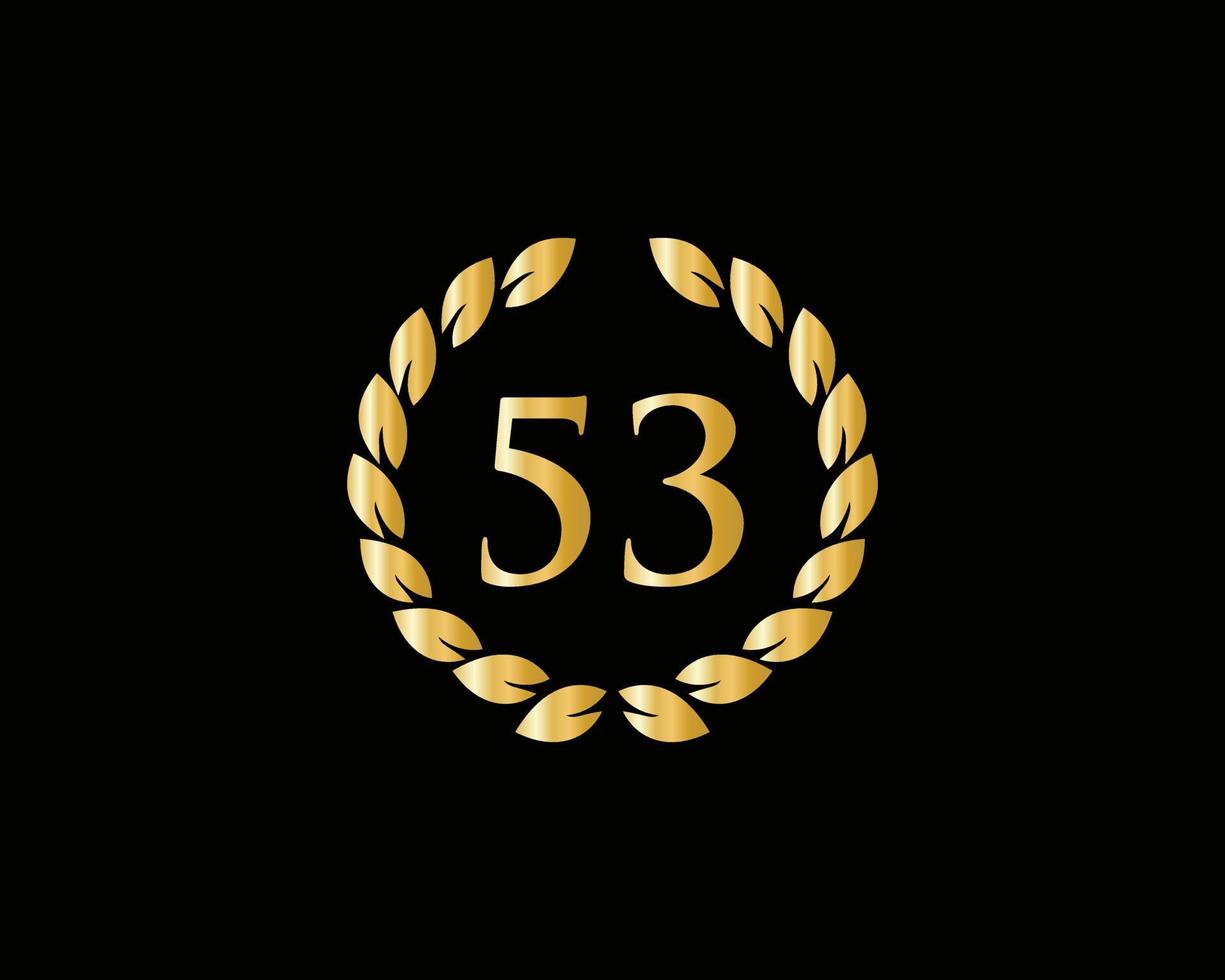 53 Years Anniversary Logo With Golden Ring Isolated On Black Background, For Birthday, Anniversary And Company Celebration vector