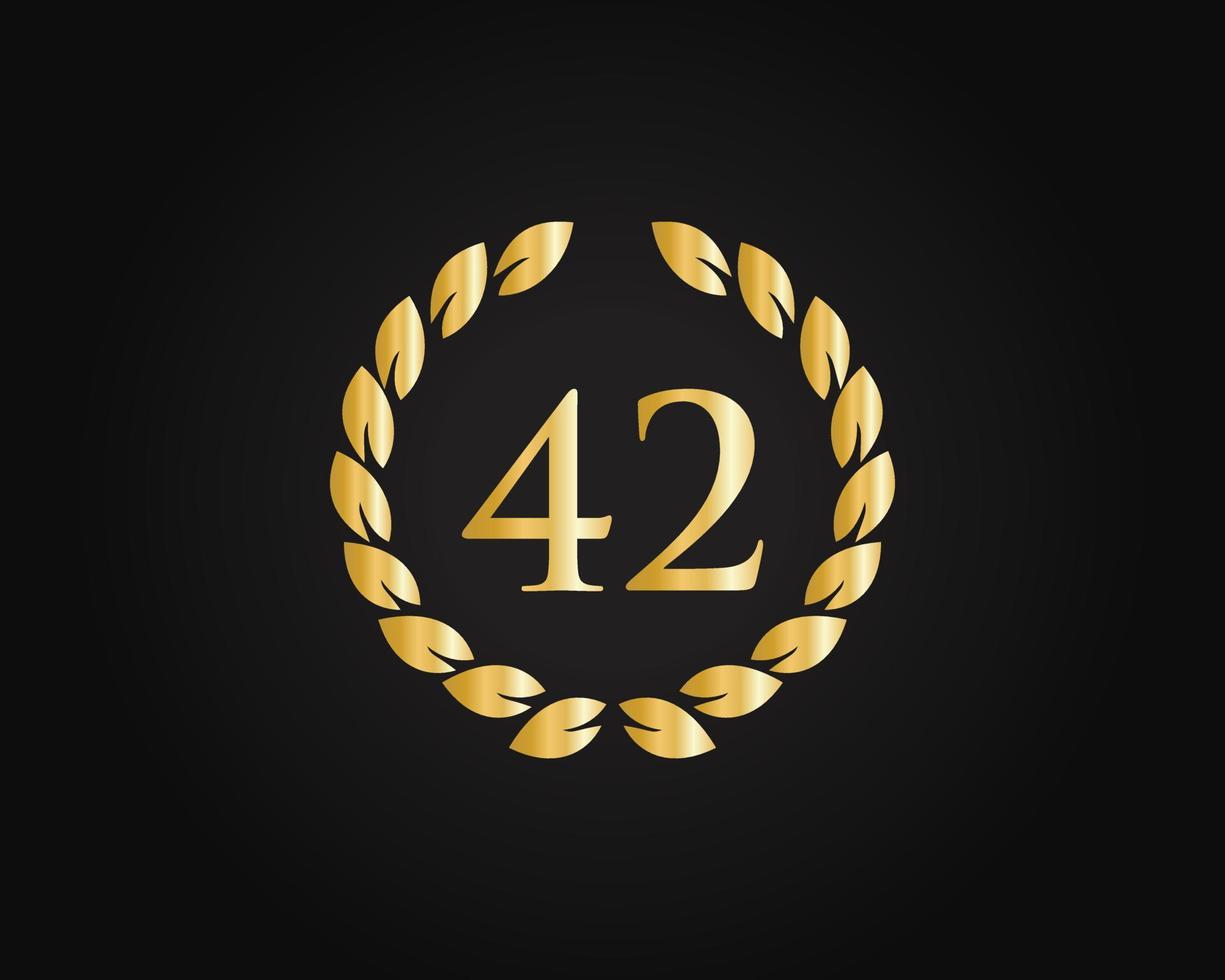 42th Years Anniversary Logo With Golden Ring Isolated On Black Background, For Birthday, Anniversary And Company Celebration vector