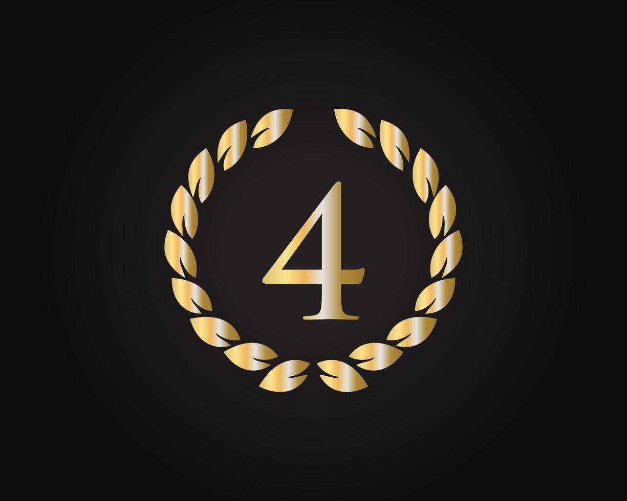 4th Years Anniversary Logo With Golden Ring Isolated On Black Background, For Birthday, Anniversary And Company Celebration vector