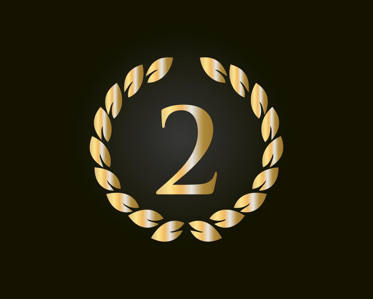 2nd Years Anniversary Logo With Golden Ring Isolated On Black Background, For Birthday, Anniversary And Company Celebration vector