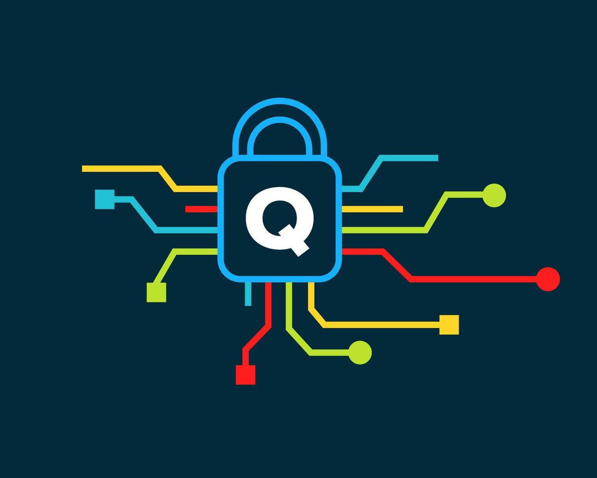 Letter Q Cyber Security Logo. Cyber Protection, Technology, Biotechnology and High Tech vector