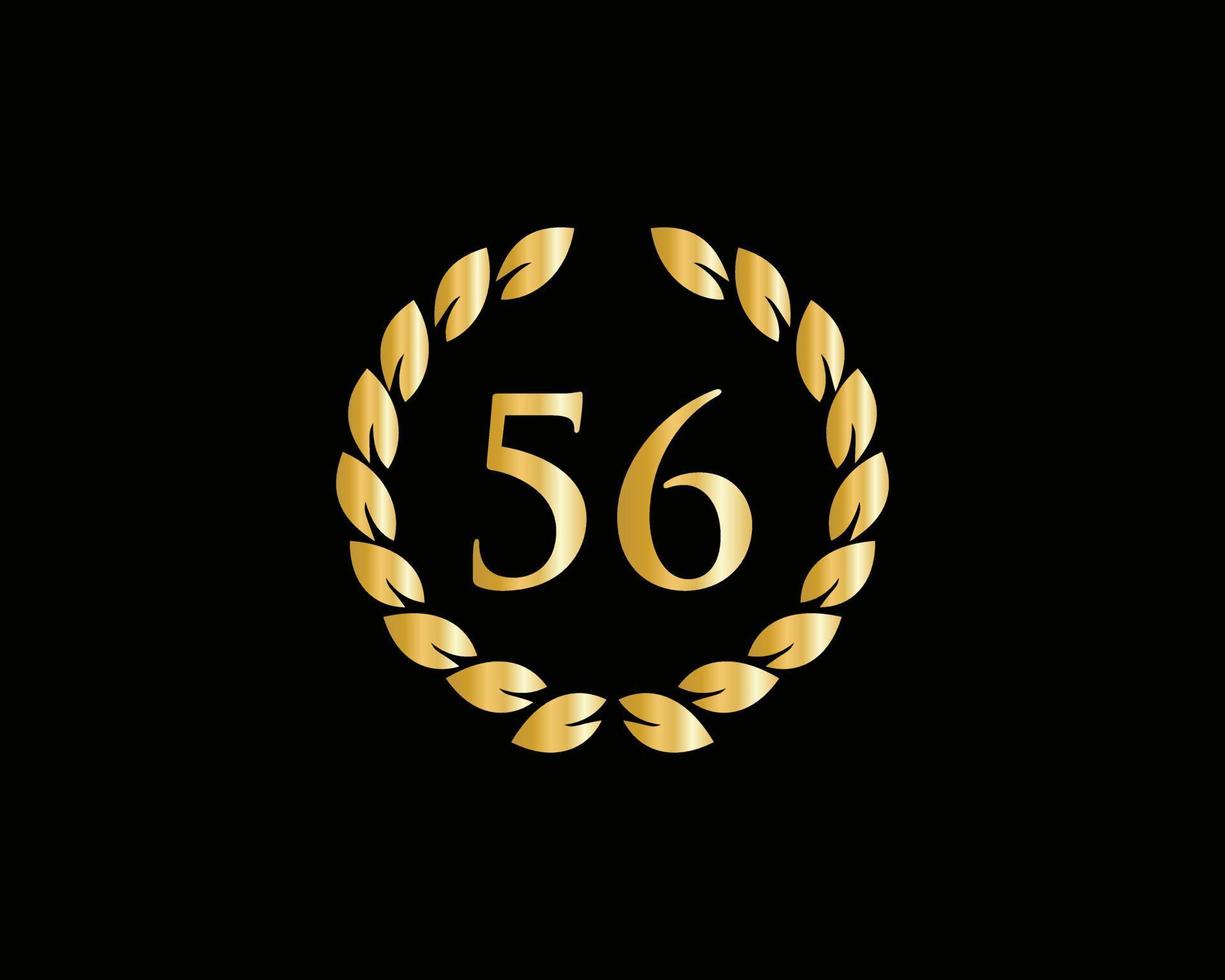 56th Years Anniversary Logo With Golden Ring Isolated On Black Background, For Birthday, Anniversary And Company Celebration vector