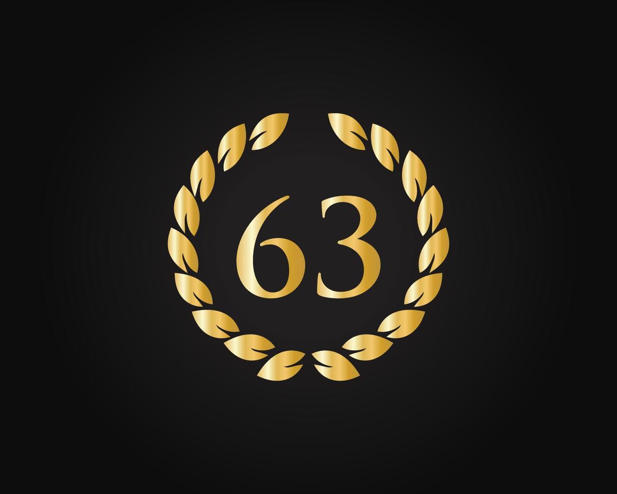 63th Years Anniversary Logo With Golden Ring Isolated On Black Background, For Birthday, Anniversary And Company Celebration vector