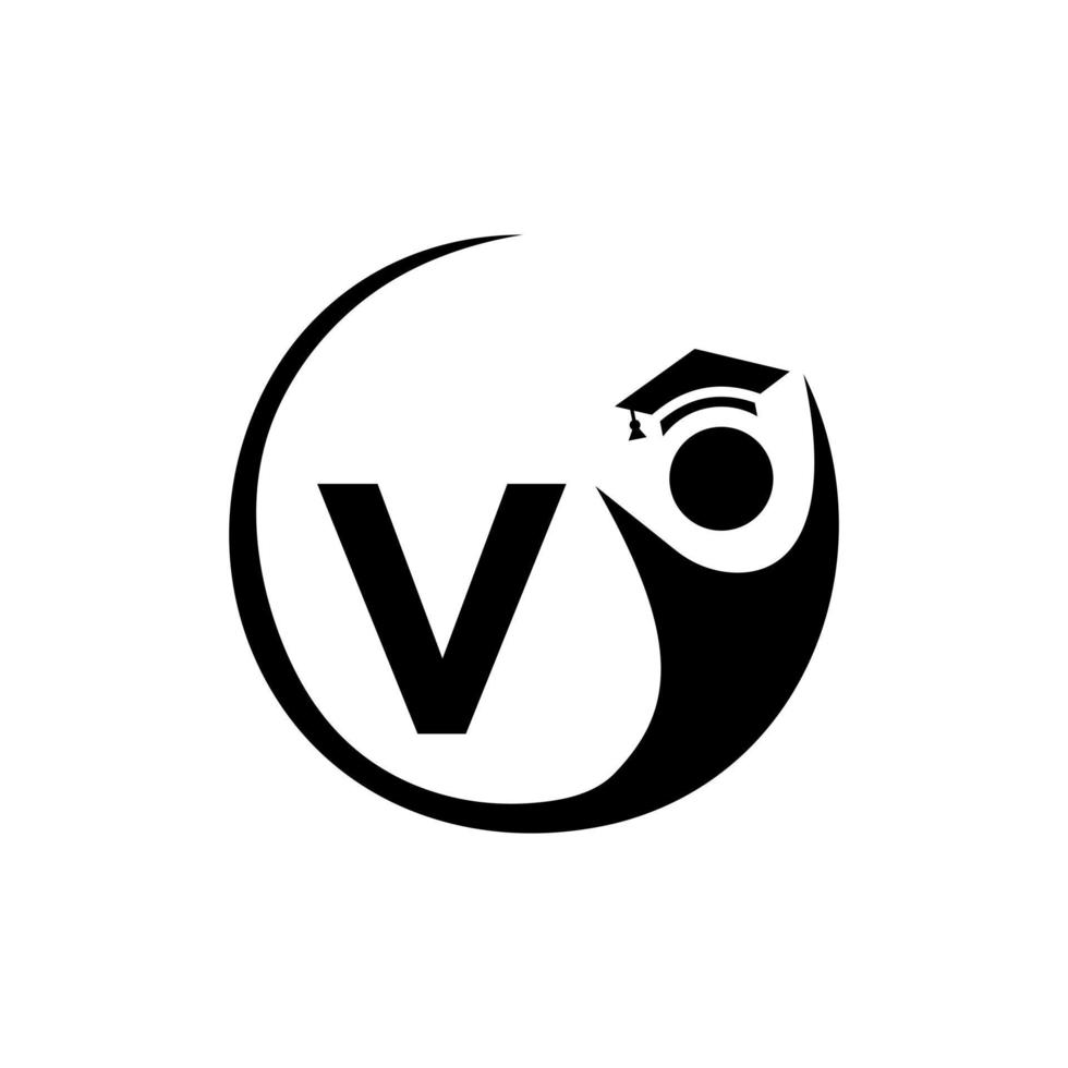 plantilla de logotipo de educación letra v. logotipo de educación concepto de sombrero de educación inicial vector