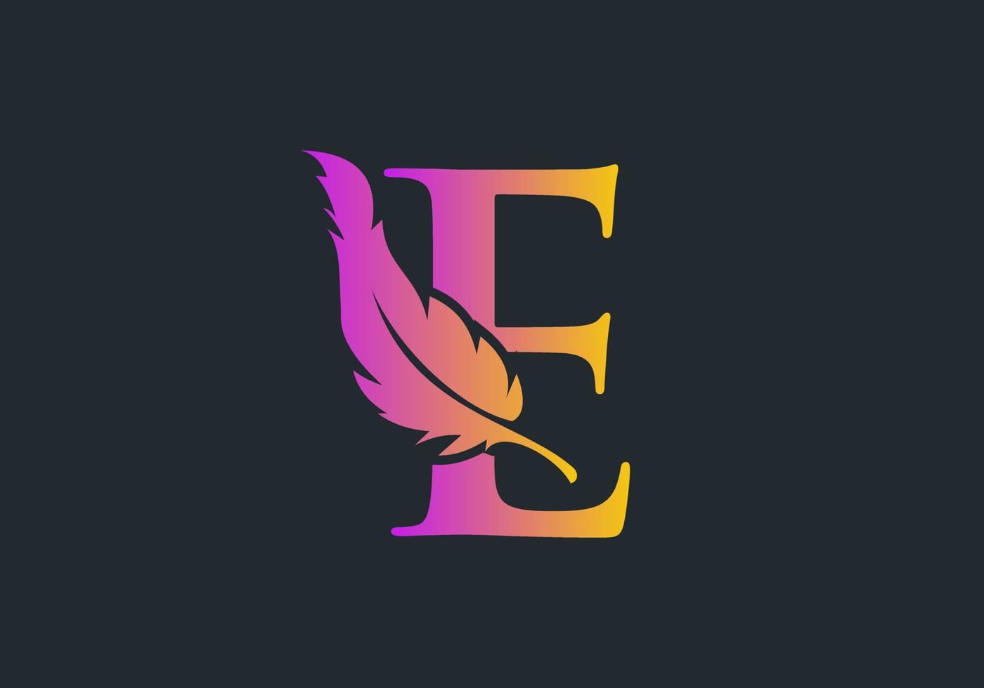 diseño de logotipo de pluma de letra e vector