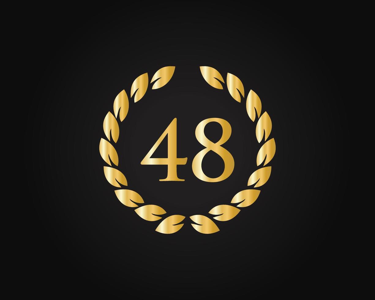 Logotipo de aniversario de 48 años con anillo dorado aislado en fondo negro, para cumpleaños, aniversario y celebración de la empresa vector