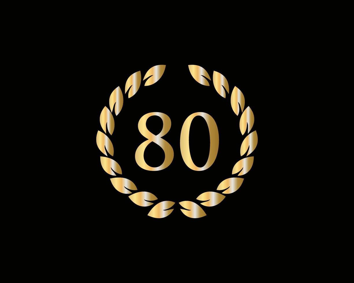80th Years Anniversary Logo With Golden Ring Isolated On Black Background, For Birthday, Anniversary And Company Celebration vector