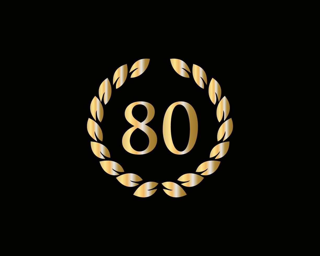 Logo del 80 aniversario con anillo dorado aislado en fondo negro, para cumpleaños, aniversario y celebración de la empresa vector