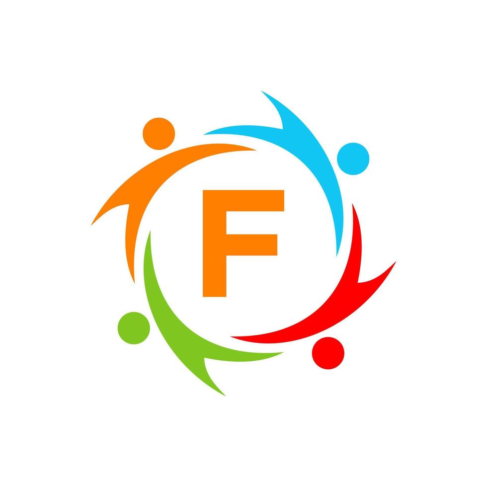 Letter F Charity Logo Template. Initial Unity Foundation Human Logo Sign. Unity Team Work Logo Design vector