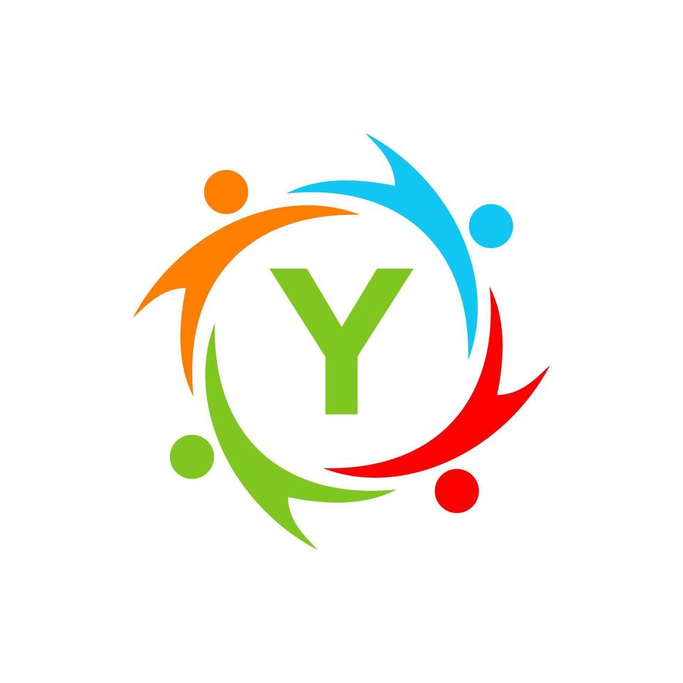 Letter Y Charity Logo Template. Initial Unity Foundation Human Logo Sign. Unity Team Work Logo Design vector