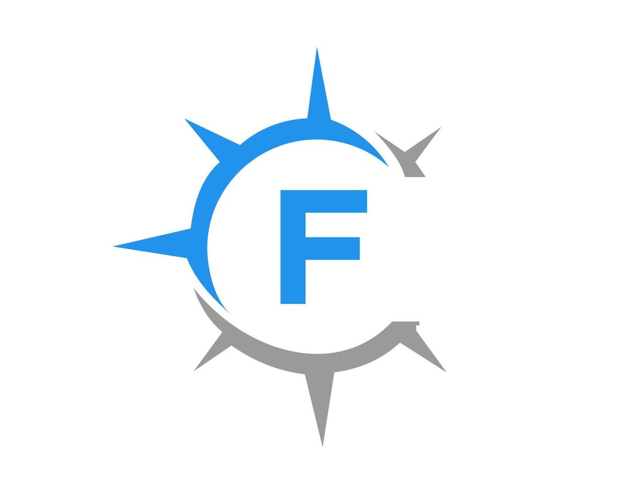 concepto de diseño del logotipo de la brújula de la letra f. signo de brújula vector