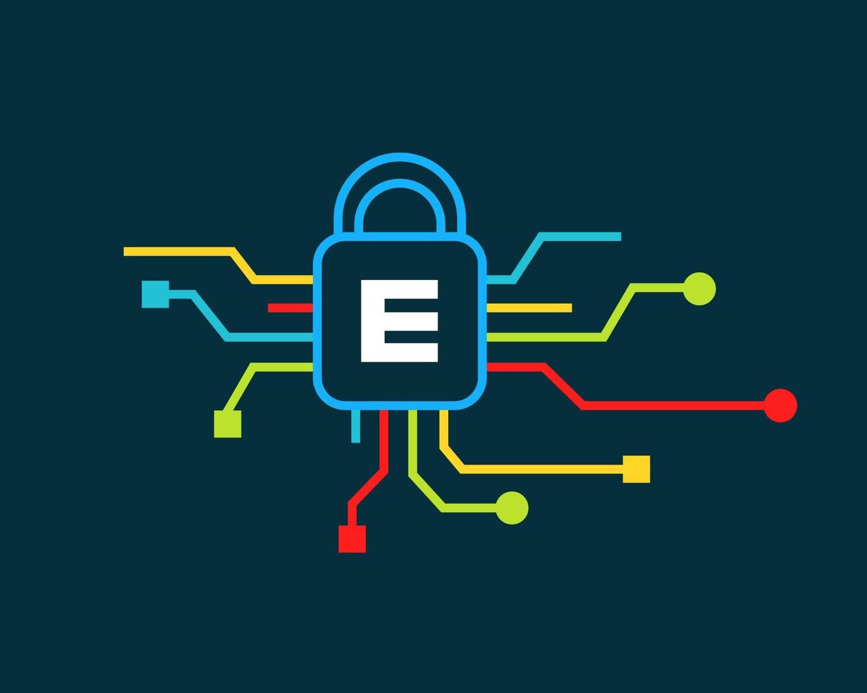 Letter E Cyber Security Logo. Cyber Protection, Technology, Biotechnology and High Tech vector