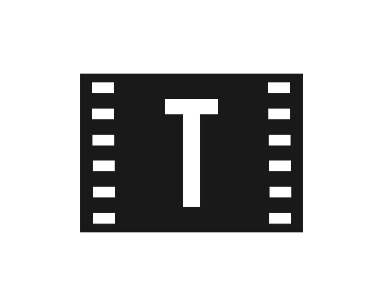 logotipo de película en movimiento en la letra t. cartel de película, logotipo de producción cinematográfica vector