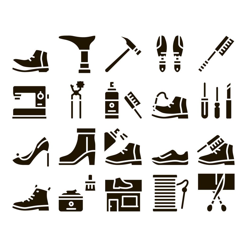 Shoe Repair Equipment Glyph Set Vector