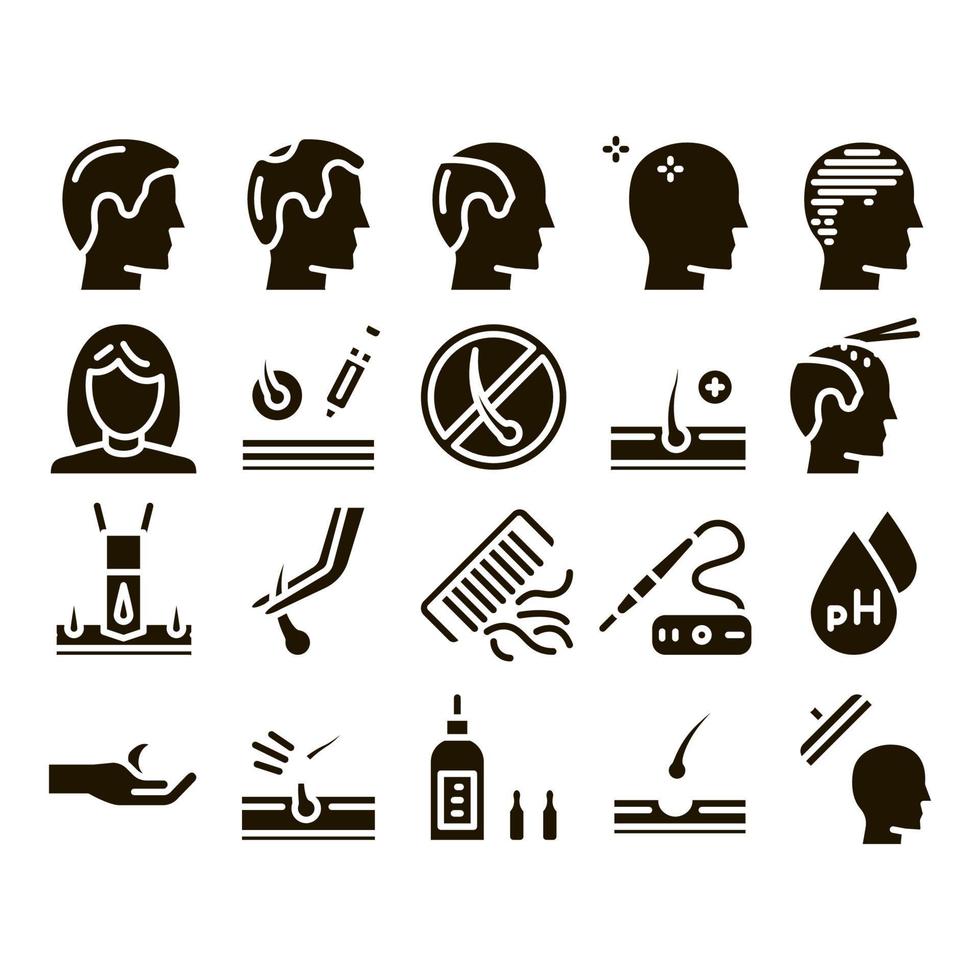 Hair Transplantation Glyph Set Vector