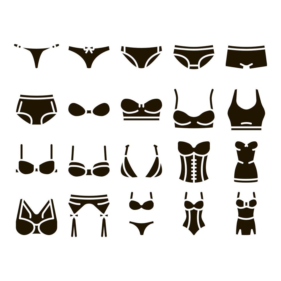 Lingerie Bras Panties Glyph Set Vector