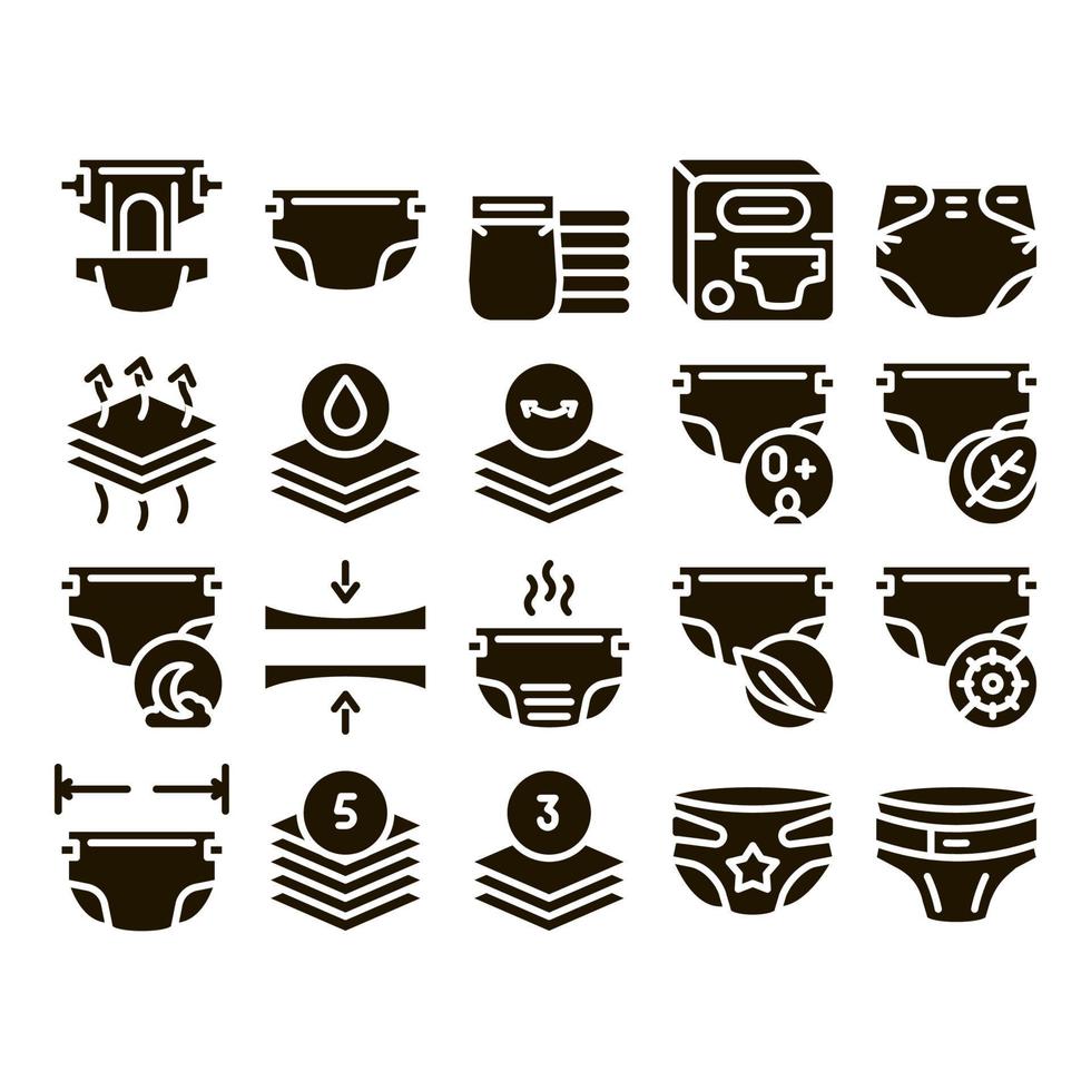 Diaper For Newborn Glyph Set Vector