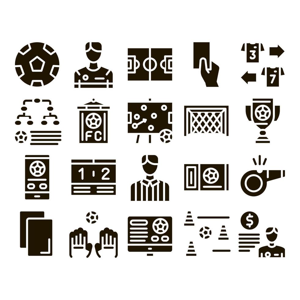 Soccer Football Game Glyph Set Vector