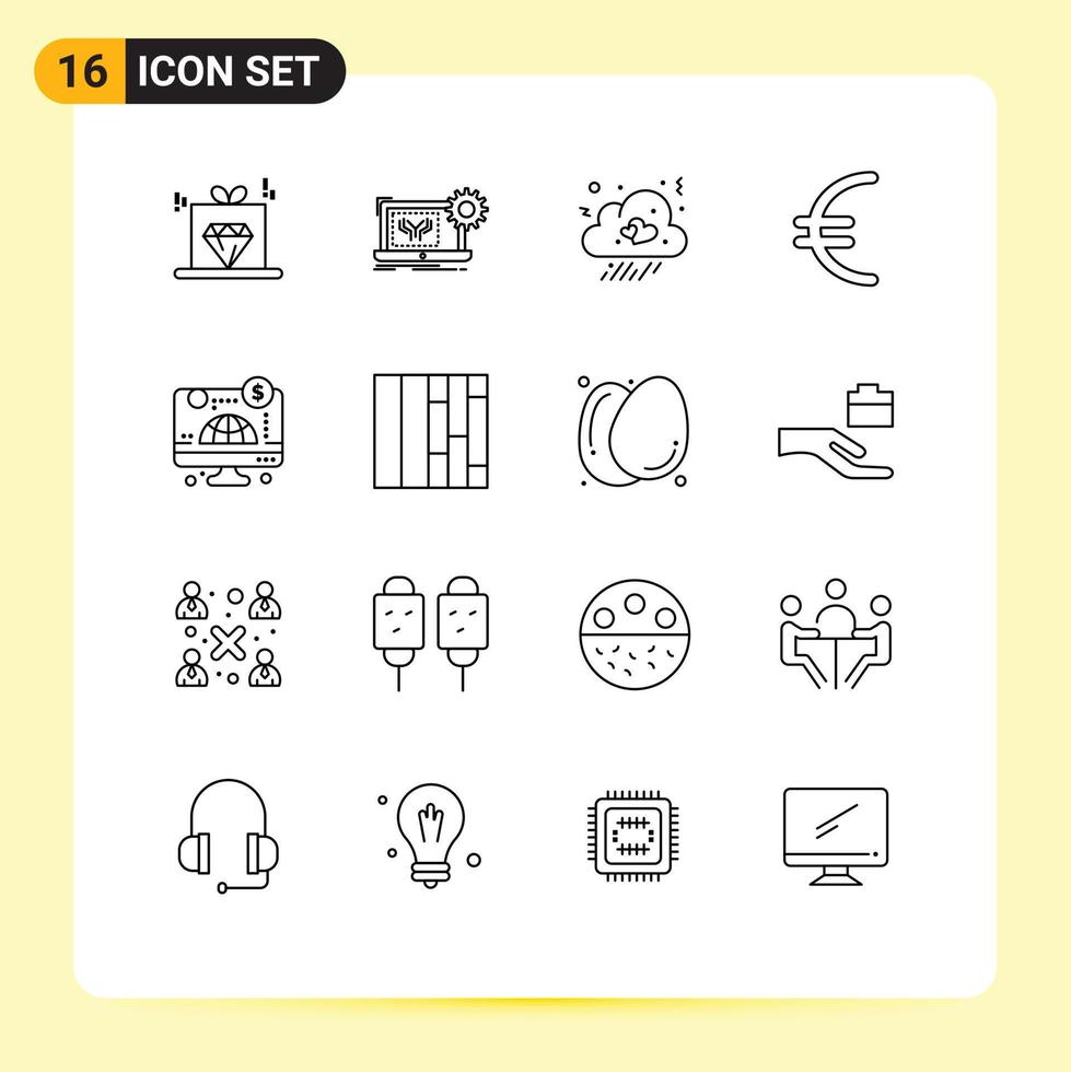 16 Outline concept for Websites Mobile and Apps online finance hardware euro heart Editable Vector Design Elements