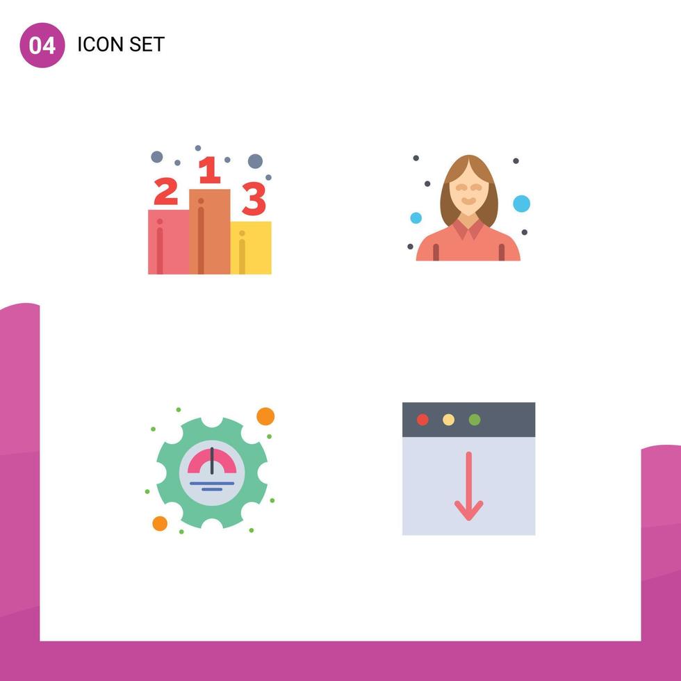 4 Universal Flat Icons Set for Web and Mobile Applications business excellency strategy woman productivity Editable Vector Design Elements