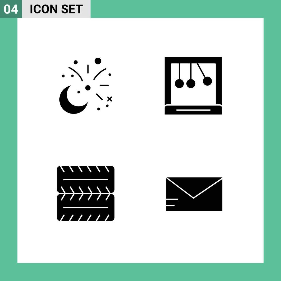 Pictogram Set of 4 Simple Solid Glyphs of moon vehicles decoration cradle email Editable Vector Design Elements