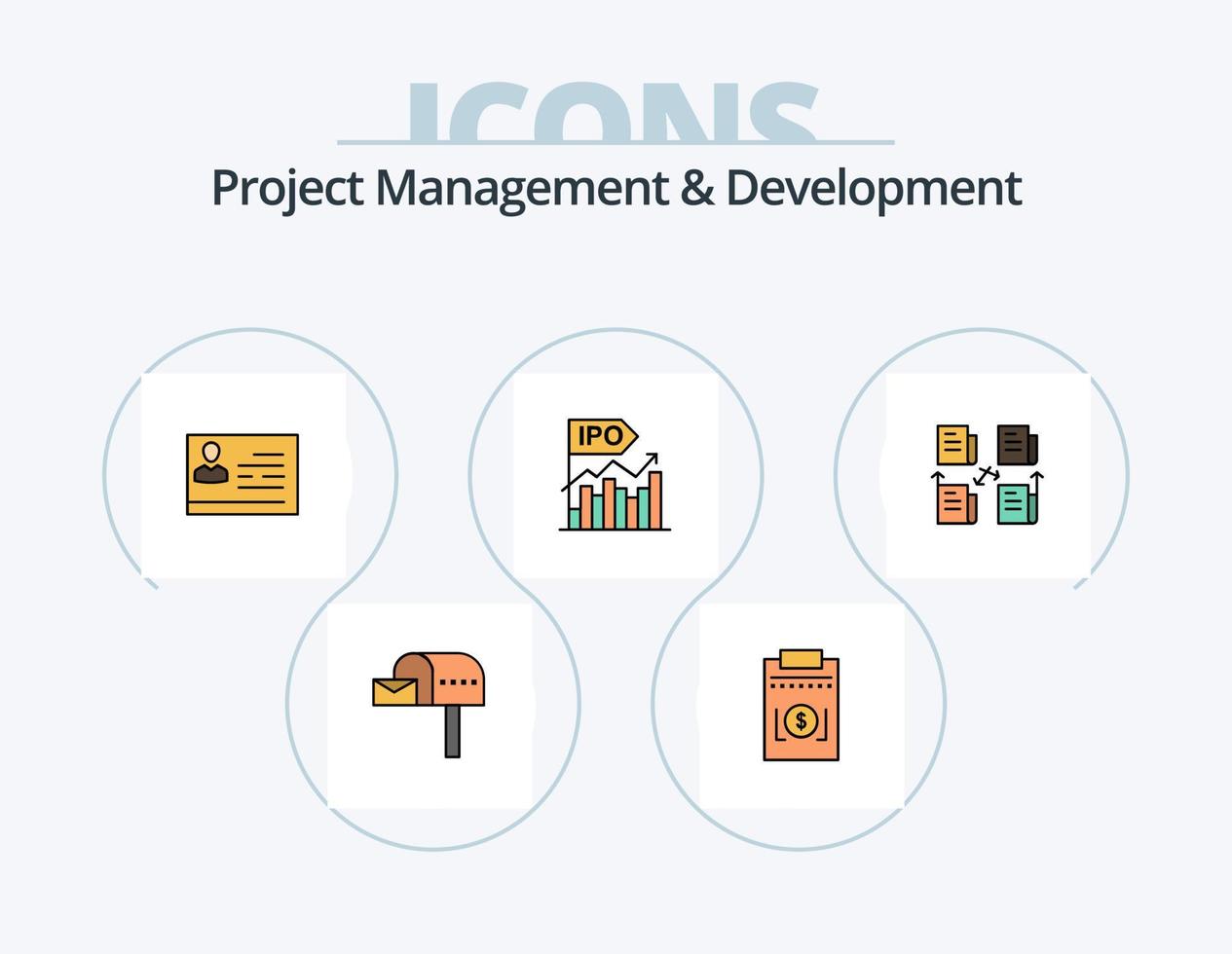 Project Management And Development Line Filled Icon Pack 5 Icon Design. data. market analysis. web. privacy. folder vector