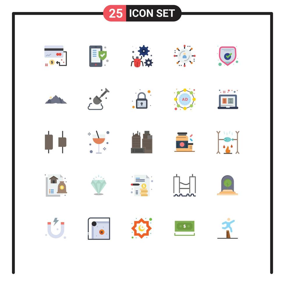 User Interface Pack of 25 Basic Flat Colors of protection internet advertising shield affiliate marketing setting Editable Vector Design Elements