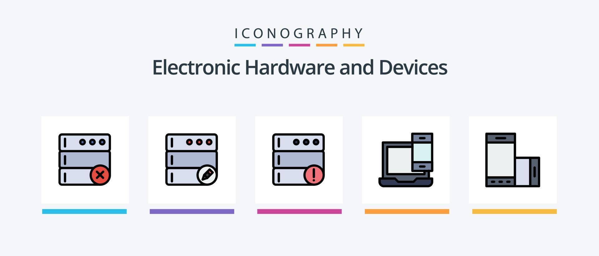 Devices Line Filled 5 Icon Pack Including delete. server. audio. database. violin. Creative Icons Design vector