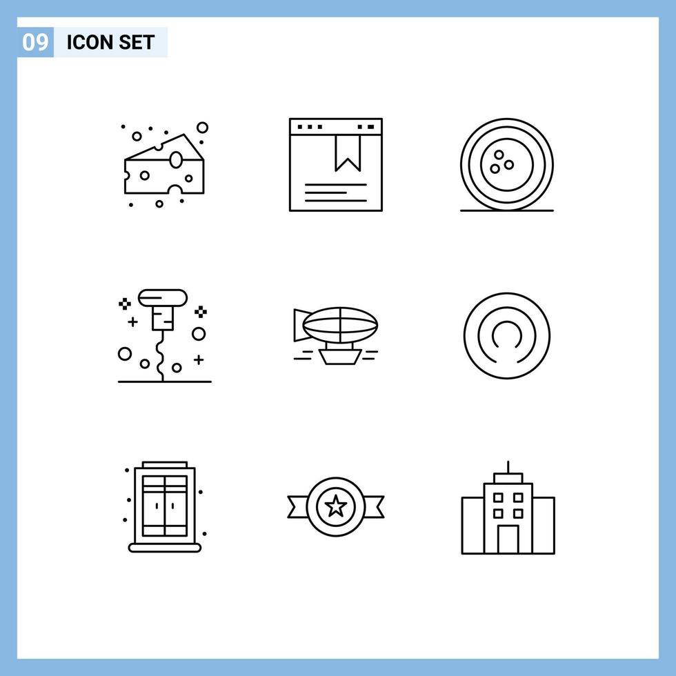 Pictogram Set of 9 Simple Outlines of ballon opened ball miscellaneous bottle Editable Vector Design Elements